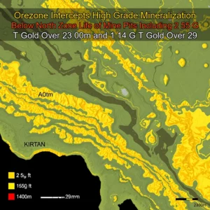 Read more about the article Orezone Intercepts High  Grade Mineralization Below North Zone Life of Mine Pits Including 2  55 G  T Gold Over 23  00m and 1  14 G  T Gold Over 29  50m