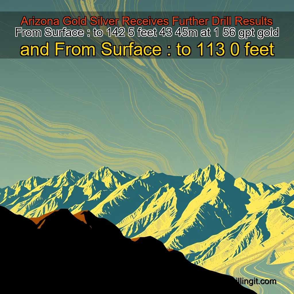 Artistic representation for Arizona Gold Silver Receives Further Drill Results From Surface : to 142 5 feet 43 45m at 1 56 gpt gold and From Surface : to 113 0 feet