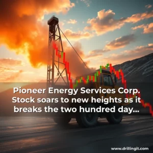 Artistic representation for Pioneer Energy Services Corp. Stock soars to new heights as it breaks the two hundred day moving average